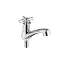 Torneira fixa baixa de ABS cromada com cruzeta para lavatório